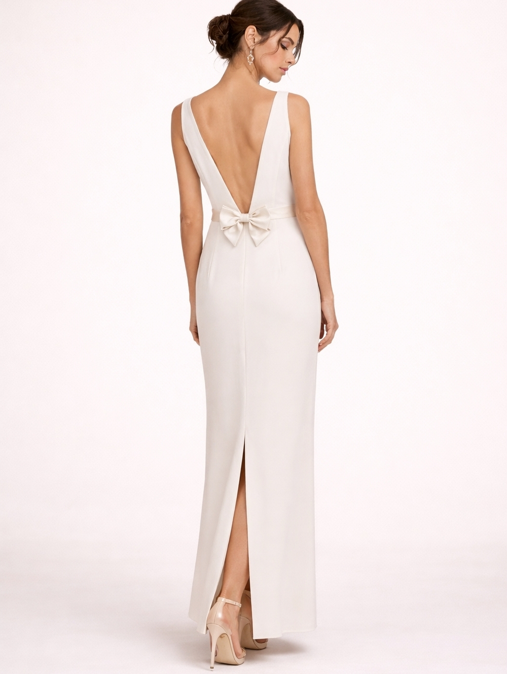 Vintage Joseph Ribkoff Ivory Dress Set Size 8 Deep V Back Bow